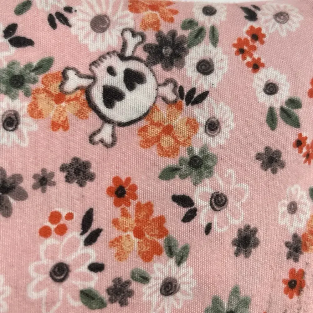 Cynthia Rowley Queen Size Pink Halloween Sheet Set With Flowers Skulls And Webs
